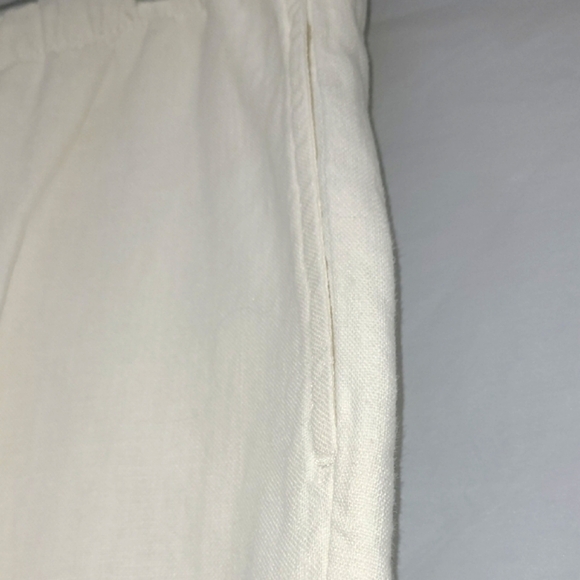 Linen Trousers Ivory White Wide Leg Cuffed Unlined Washable Cuffed Pockets Boho - Picture 11 of 12